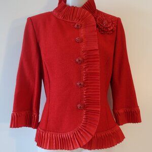 St. John Red Blazer with Pleated Trim Sz 12